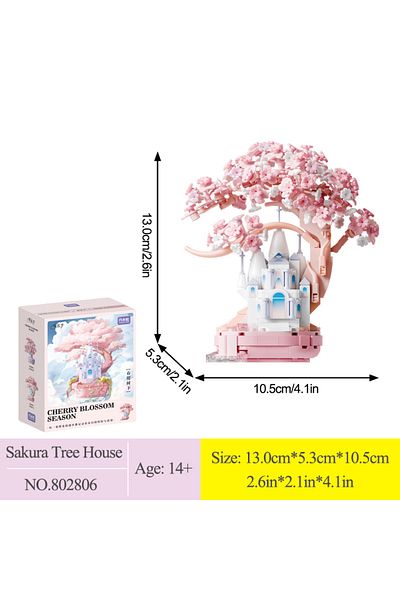 Choice 802806 2 Styles Cute Sakura Tree House Building Blocks Decorations DIY Toys For Girls Street View Pl