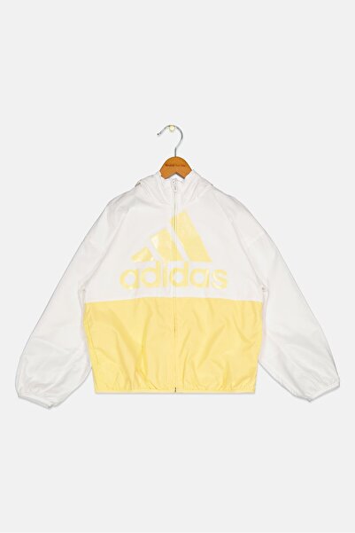 adidas جاكيت رياضي للأطفال الأولاد، مناسب للأنشطة الخارجية، أبيض