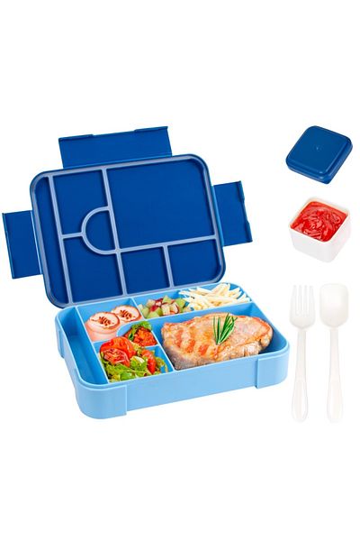 Choice 1330ml 1 7grid Royal Blue 1pc Divided Bento Box Large Capacity Microwave Lunch Box With Fork Spoon L