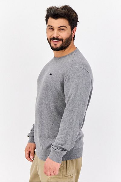 GAS Men Crew Neck Solid Long Sleeves Sweater, Grey