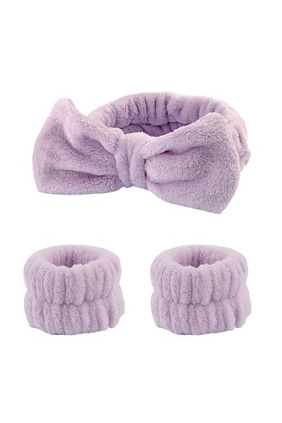 Choice Flannel Purple 3pcs Bow Headband Wristband Set Towel Elastic Soft Washing Face Shower Make Up Yoga S