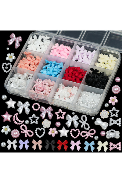 Choice1 12 شبكة 12 شبكة/صندوق زينة أظافر على شكل فيونكة من الراتنج المختلط، ز...