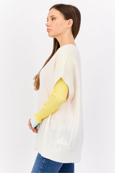 Esprit Women Oversized Fit V Neck Knitted Sweaters, White