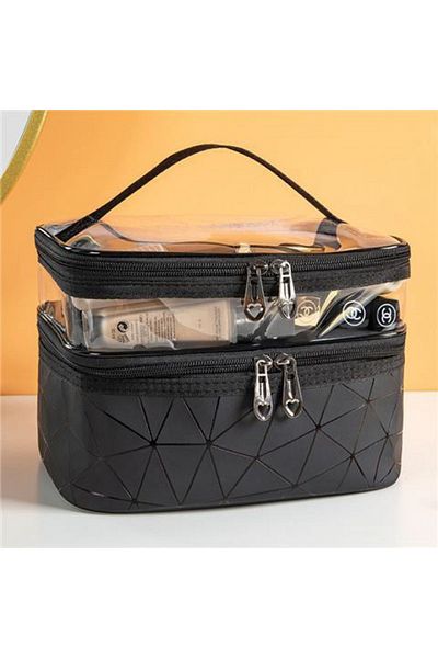 Choice Black double-layer cosmetic bag New Double-layer Cosmetic Bag Satchel Large Capacity Multi-functiona