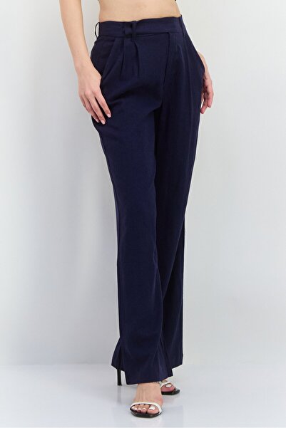 NIA Women Regular Fit Wide Leg Plain Palazzo Pants, Navy