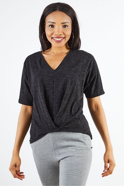 Michael Kors Women V Neck Short Sleeve Heather Top, Black
