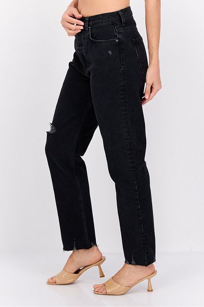 Pepe Jeans Women Straight Fit Ripped Stretchable Crop Jeans, Black