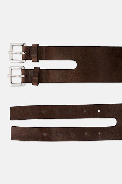Esprit Men Bual Buckle Leather Belt, Brown