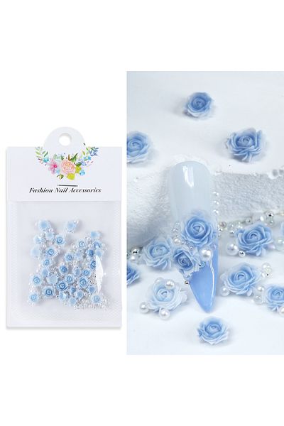 Choice QL 30 PCs Gradient Carved Roses with Steel Bead Pearl Nail Accessories