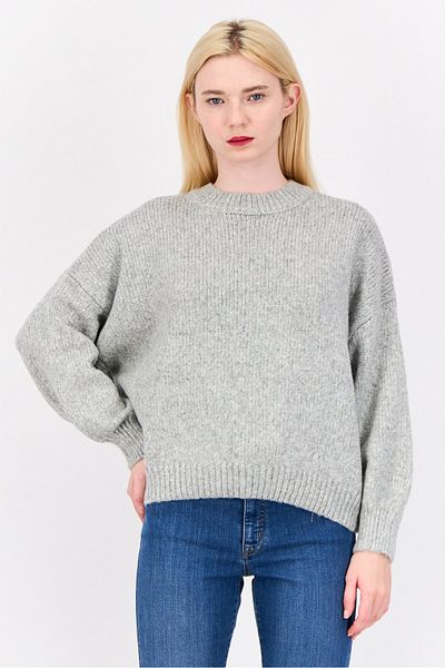 PİNK ROSE Women Crew Neck Long Sleeves Textured Sweaters, Grey
