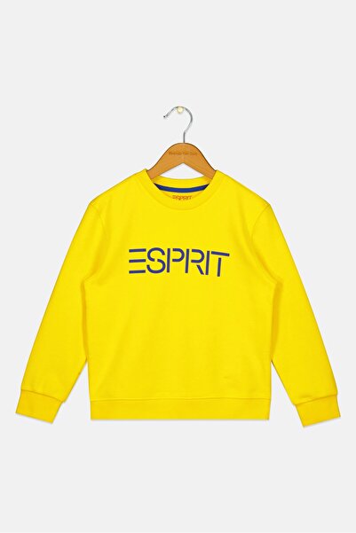 Esprit Toddlers Girl Crew Neck Long Sleeve Brand Logo Sweatshirt, Yellow