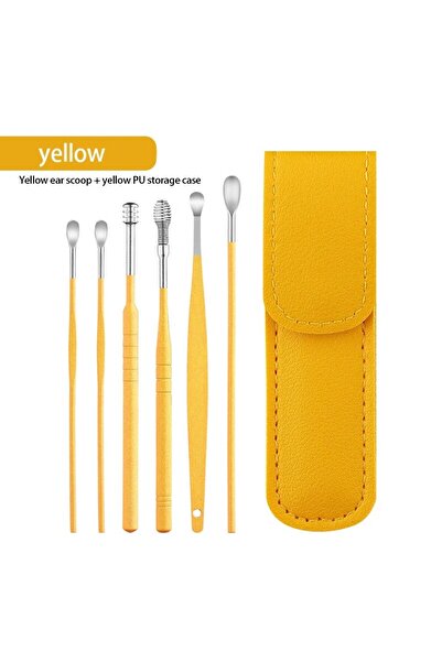 Choice yellow Earspoon Six-piece Ear-picking Tool Stainless Steel Ear-picking...