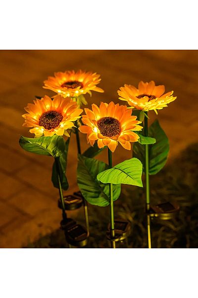 Choice 6-10w Warm White 1pcs, Sunflower Solar Lamp, 3 Led Sunflower Yellow Flower Lamp Decor,for The Decora