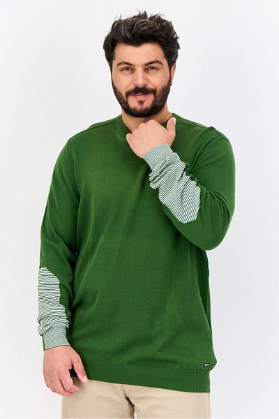GAS Men Crew Neck Textured Long Sleeve Sweatshirt, Green