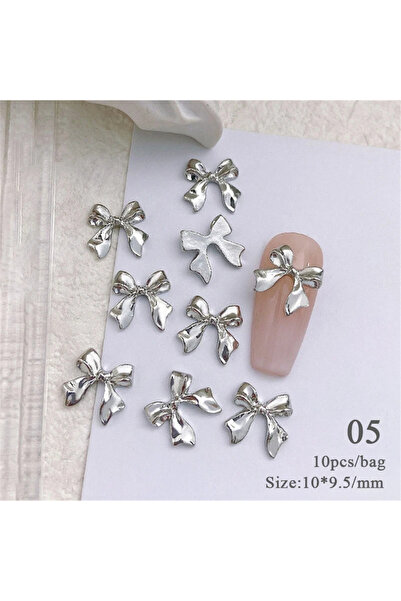 Choice 10PCs-Bowknot5 10pcs/Bag Metal 3D Bowknot Grey Gold Jewelry Nail Art D...