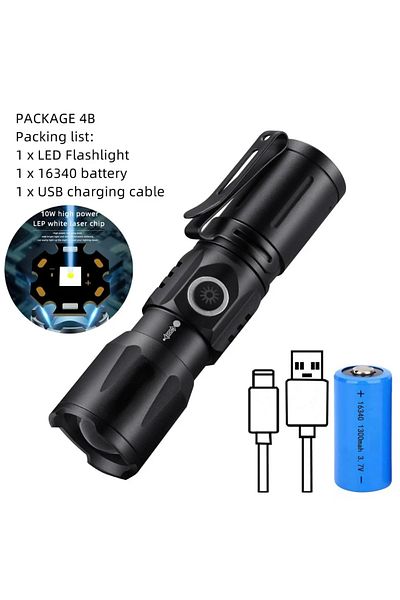 JONCELY White Light White Laser Led Flashlight Portable Mini Type C Rechargeable Outdoor Pocket Torch Lamp W