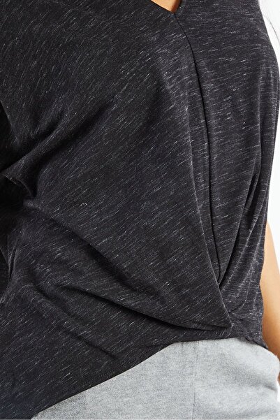 Michael Kors Women V Neck Short Sleeve Heather Top, Black