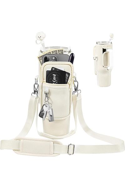 COOYA Water bottle holder with shoulder strap pocket and handle,with keychain,for Traveling, camping