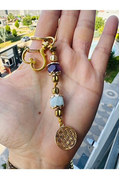 ARTSS JEWEL Breloc din piatră naturală cu talismanul Floarea Vieții (Atrăgăto...