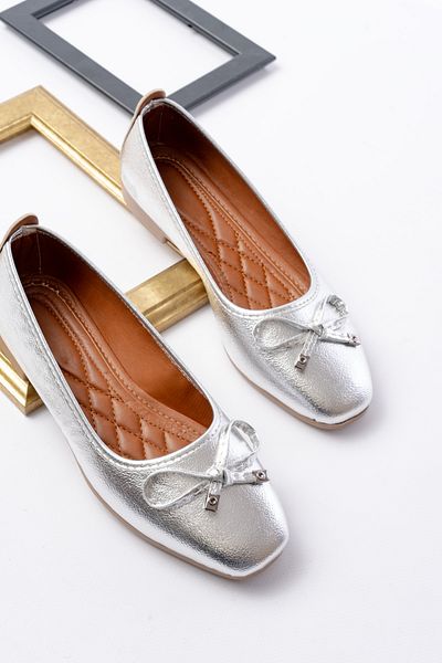 DİVOLYA Potin Silver Bow (2 cm) Degete ovale Balerini pentru utilizare zilnică