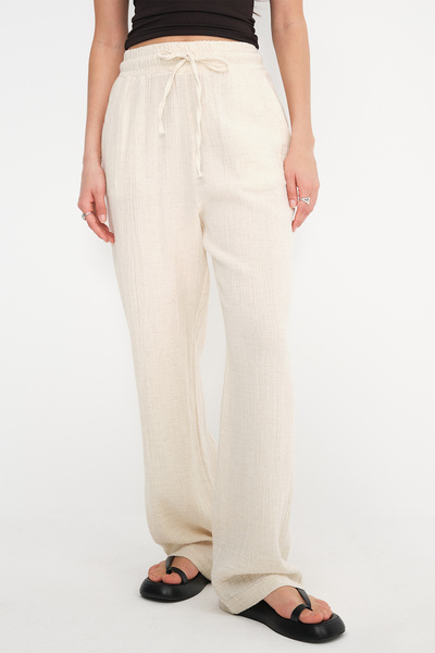 Addax Pantaloni cu picioare late cu talie elastică PN7051-İ12