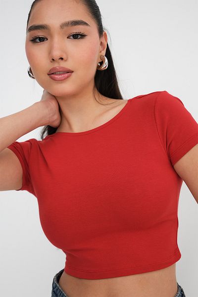 Addax Back Low-Cut Crop T-Shirt P1743-E7