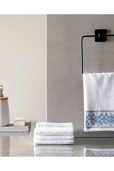 Madame Coco Caresse 4-Piece 100% Cotton Hand Towels - White/Grey