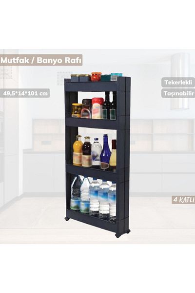Jet's Home Raft de bucătărie antracit cu 4 niveluri cu organizator de roți Organizator de baie îngust