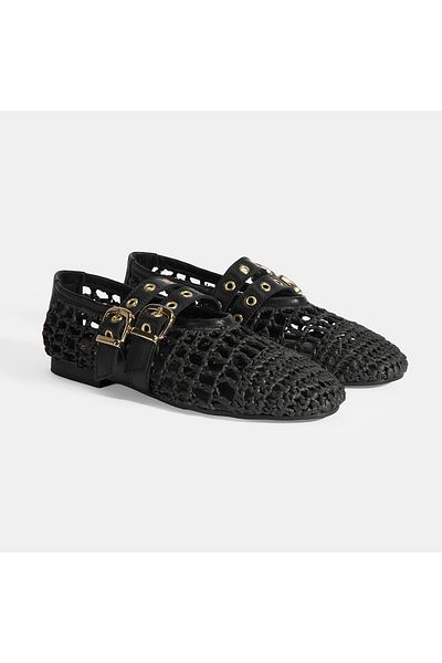 Desa Balerini din tricot pentru femei cu accesorii cu cataramă metalică neagră