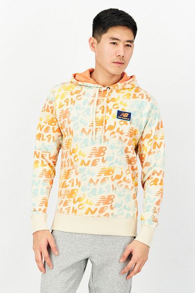 New Balance Men Sportswear Long Sleeves All Over Print Hoodie, Orange Combo