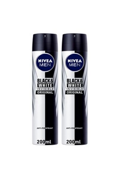 NIVEA مزيل عرق بخاخ غير مرئي أسود وأبيض للرجال، 2 × 200 مل