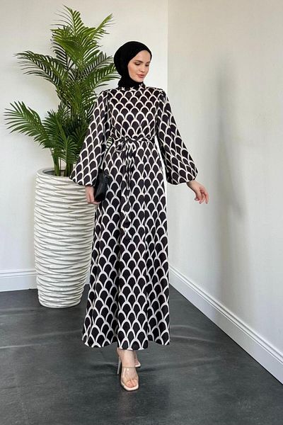 MERVEN AKYÜZ Black Linya Herringbone Dress