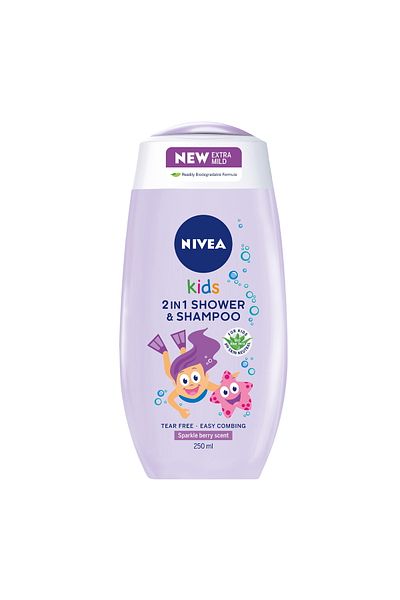 NIVEA 2in1 Kids Shower & Shampoo with Bio Aloe Vera Berry Scent 250 ml