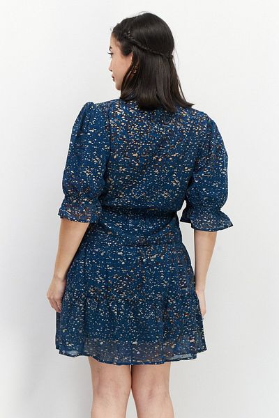 ELAN Women All Over Print Mini Casual Dress, Blue Combo