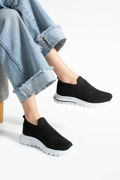 Ayax Tricotaje negre (talpă albă) Pantofi casual pentru femei