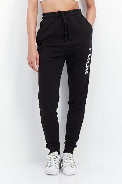 French Connection Women Regular Fit Drawstring Printed Jogger Pants, Black