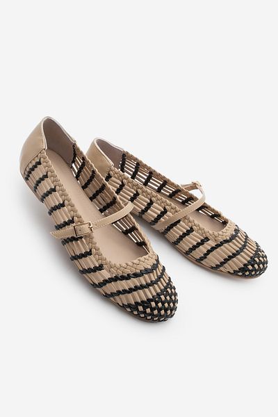 Marjin Handgestricktes Damen-Band-Ballett Limba Beige