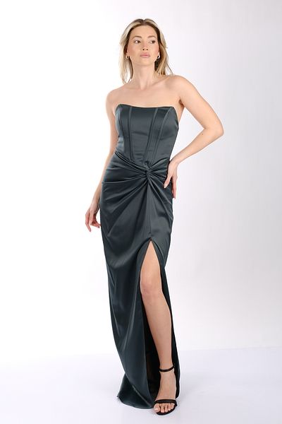 DORİ Βραδινό φόρεμα Doridorca Strapless με σχισμή μπροστά από σατέν