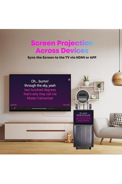 FlashHawk Karaoke Machine with Lyrics Display Screen, Built-in Tablet, Bluetooth Speaker with 2 Mics, 7500mah