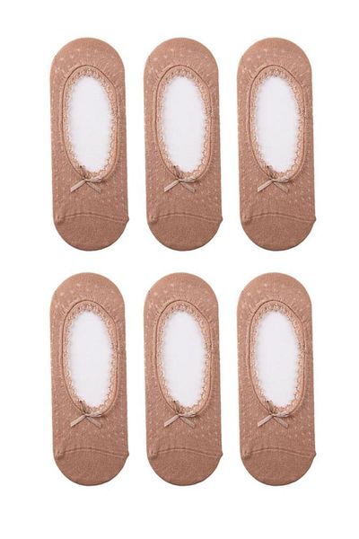 Bross Women's Mesh 6-Piece Lace Ballerina Socks Skin