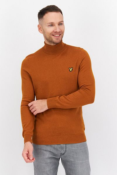 Lyle & Scott Men High Neck Brand Logo Sweaters, Cider Brown