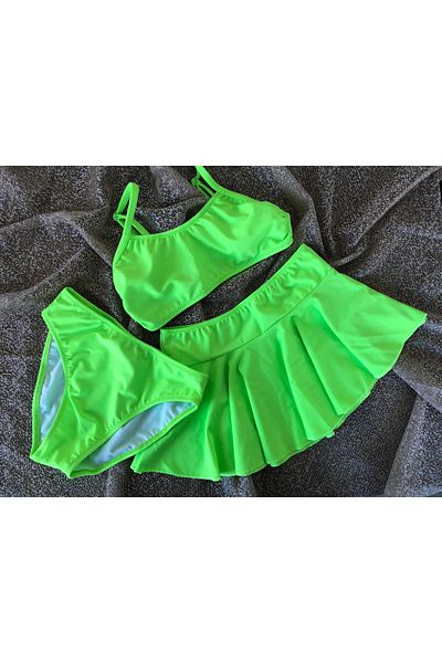 Elit Girl's Waiter Flexible Adjustable Strap Neon Highlighter Green Skirted Bikini Suit