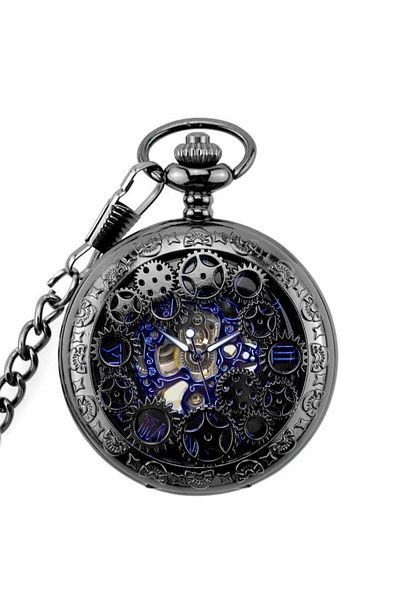 valkyrie Boxed Wind Up Mechanical Skeleton Chain Clock - Retro Design - Pocket Clock