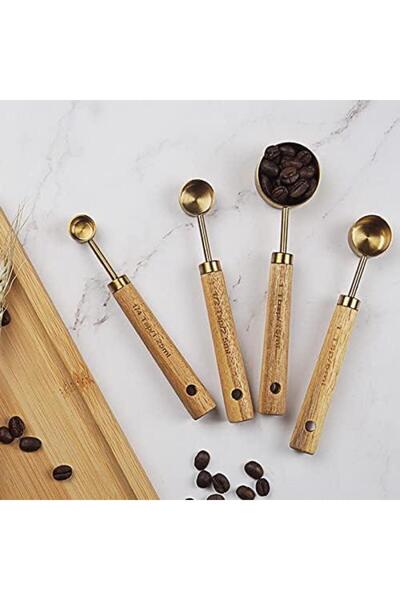 valkyrie 4 Pieces Measuring Cup Set with Stainless Steel and Wooden Handle - 15ml, 5ml, 2.5ml, 1.25ml