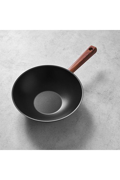 Hisar Oslo Granite Wok Pan 28 cm Wooden