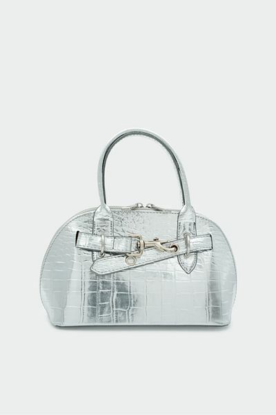 LAMİNTA Mini Geantă Vola pentru femei cu accesorii din metal argintiu