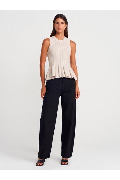 Dilvin Πλεκτό μπλούζα με λαιμόκοψη Flounce-Stone 10740