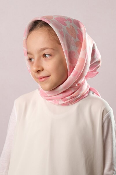 Giverny Powder Digital Printed Children's Hijab Scarf Cotton Polyester Heart Patterned 6003_06