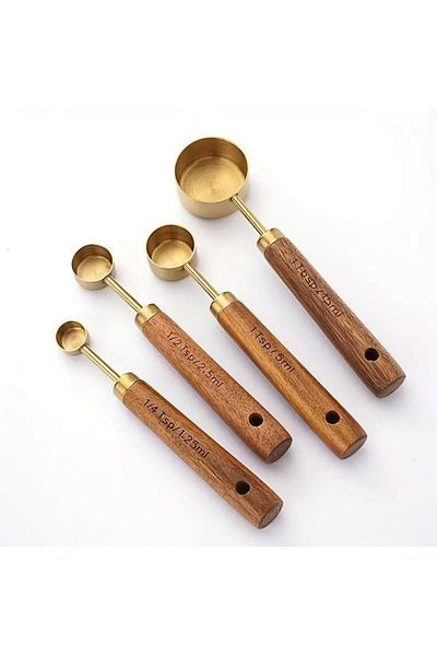 valkyrie 4 Pieces Measuring Cup Set with Stainless Steel and Wooden Handle - 15ml, 5ml, 2.5ml, 1.25ml