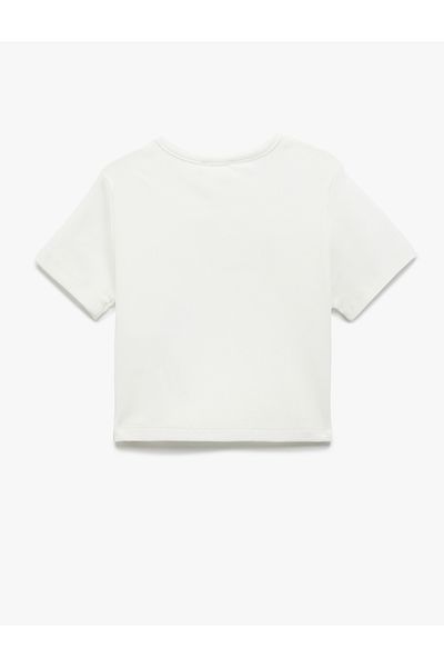 Koton Crew Neck Short Sleeve Printed Cotton Crop T-Shirt